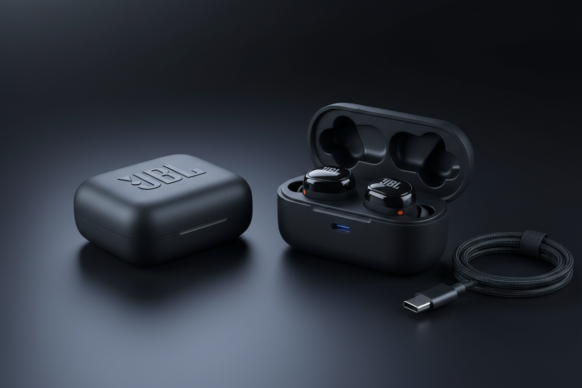 JBL Tune Beam 2 estuche abierto y cerrado