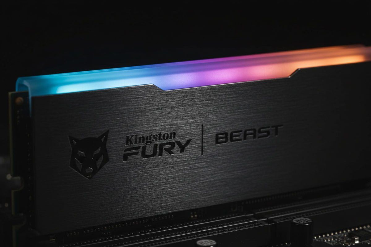 Kingston Fury Beast RGB DDR5 macro heatspreader Fury logo