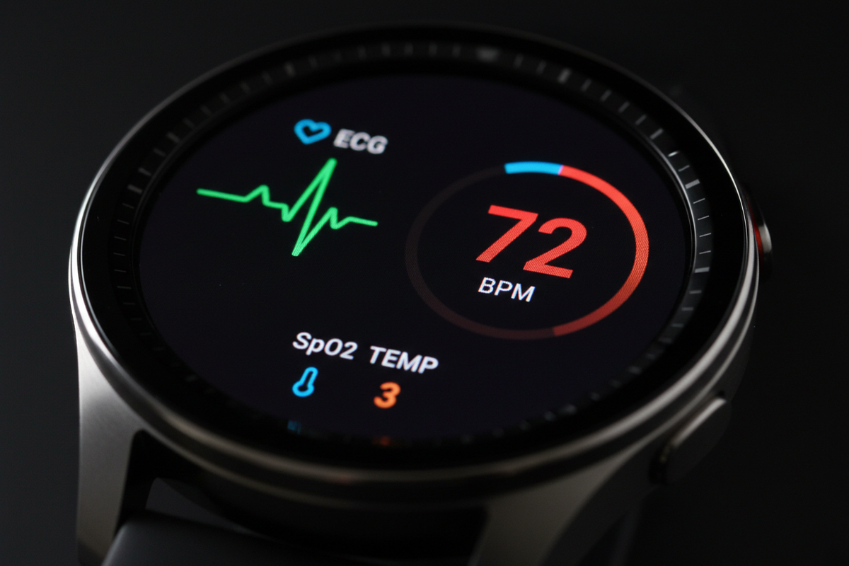 Samsung Galaxy Watch 7 macro pantalla ECG frecuencia cardíaca