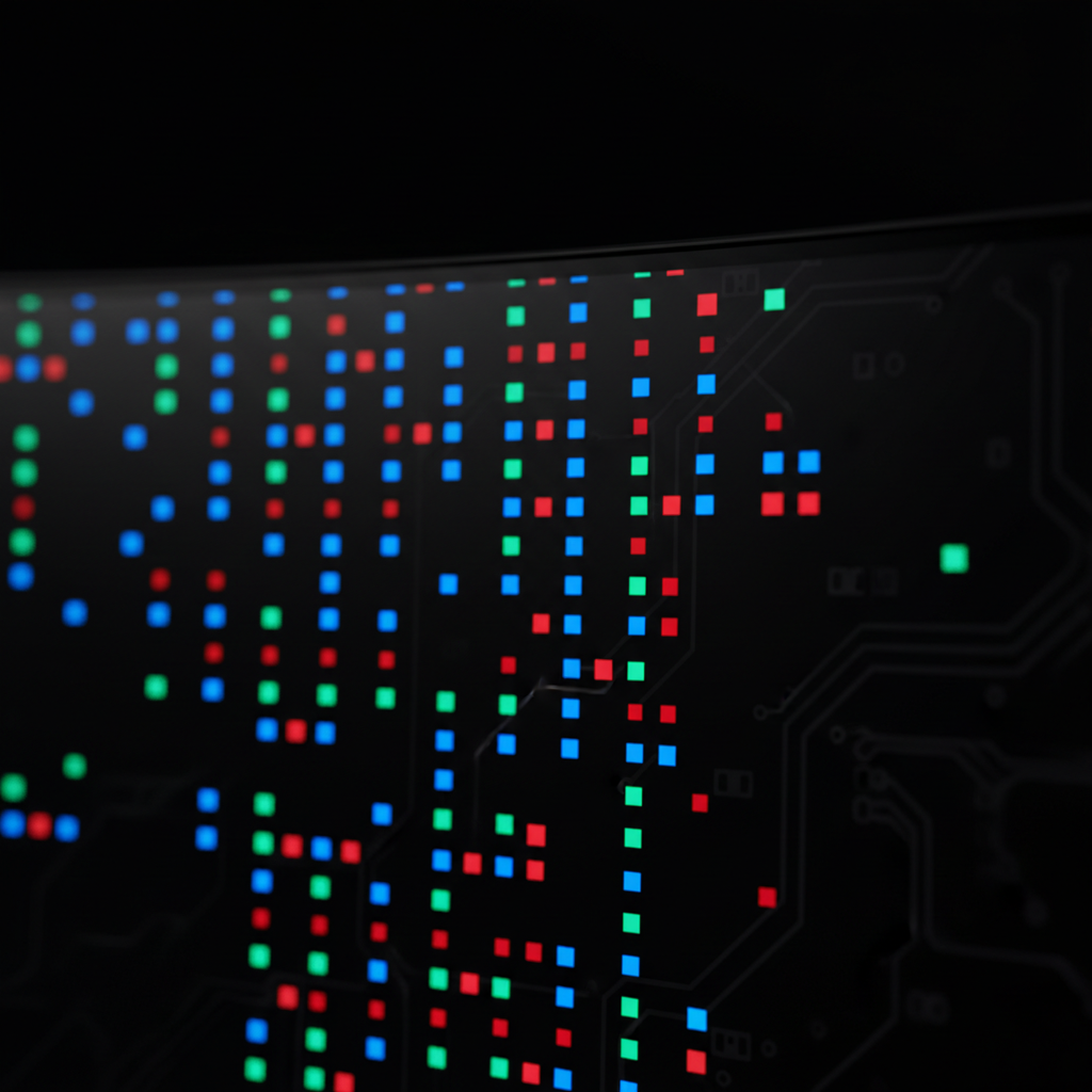 Detalle macro panel OLED monitor gaming con colores vibrantes