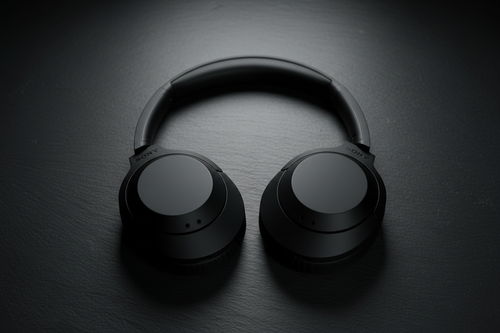 Sony WH-1000XM5 flat lay negro premium diadema sin costuras