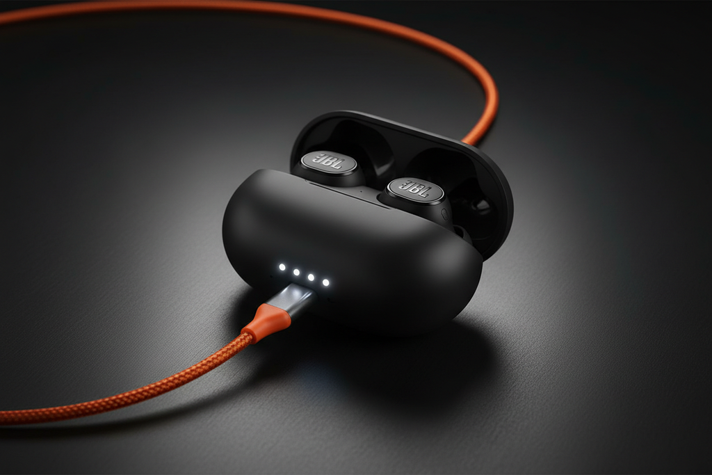 JBL Tune Beam 2 estuche cargando USB-C
