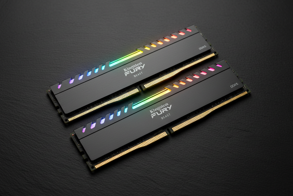 Kingston Fury Beast RGB DDR5 32GB kit dual channel flat lay