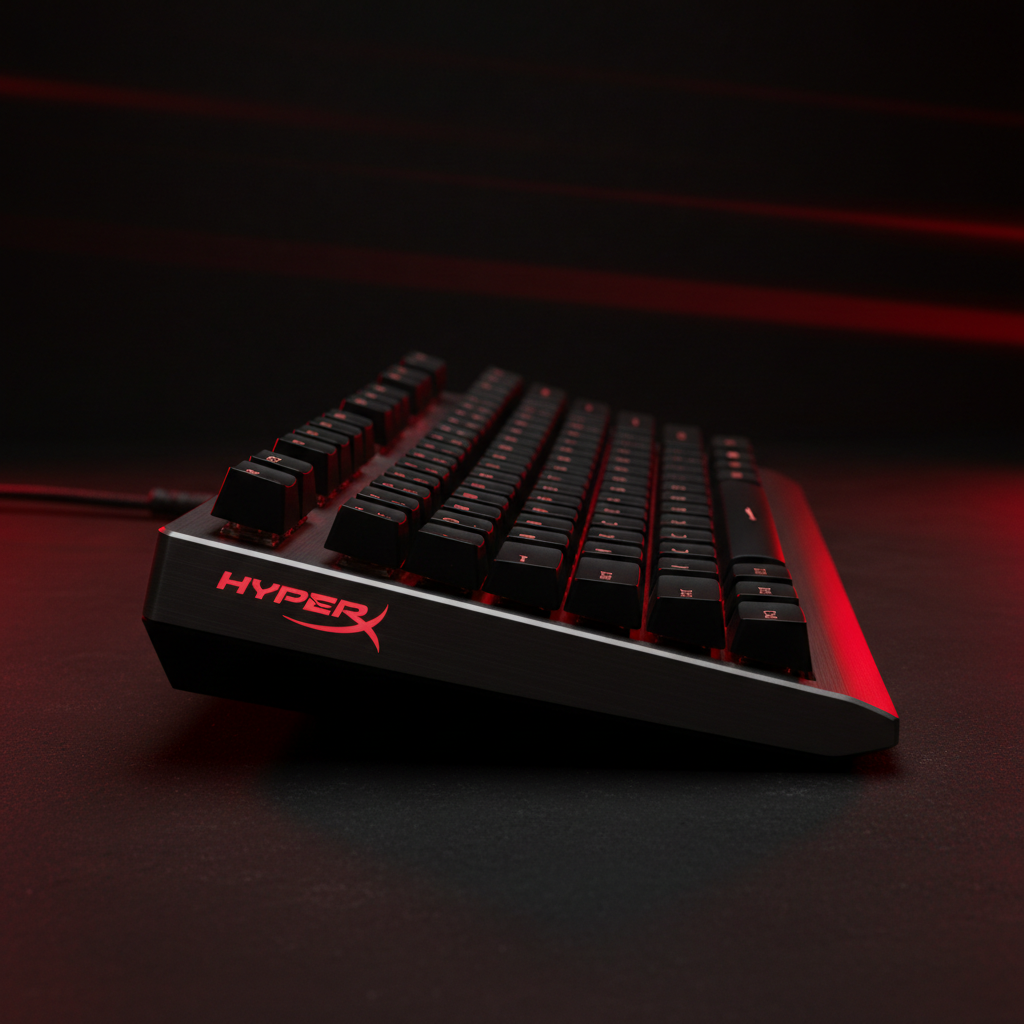 Teclado HyperX RGB vista lateral perfil de aluminio