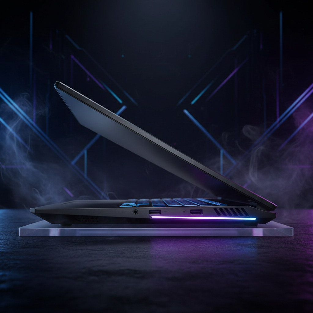 Laptop gaming Ultra Pro vista lateral con puertos