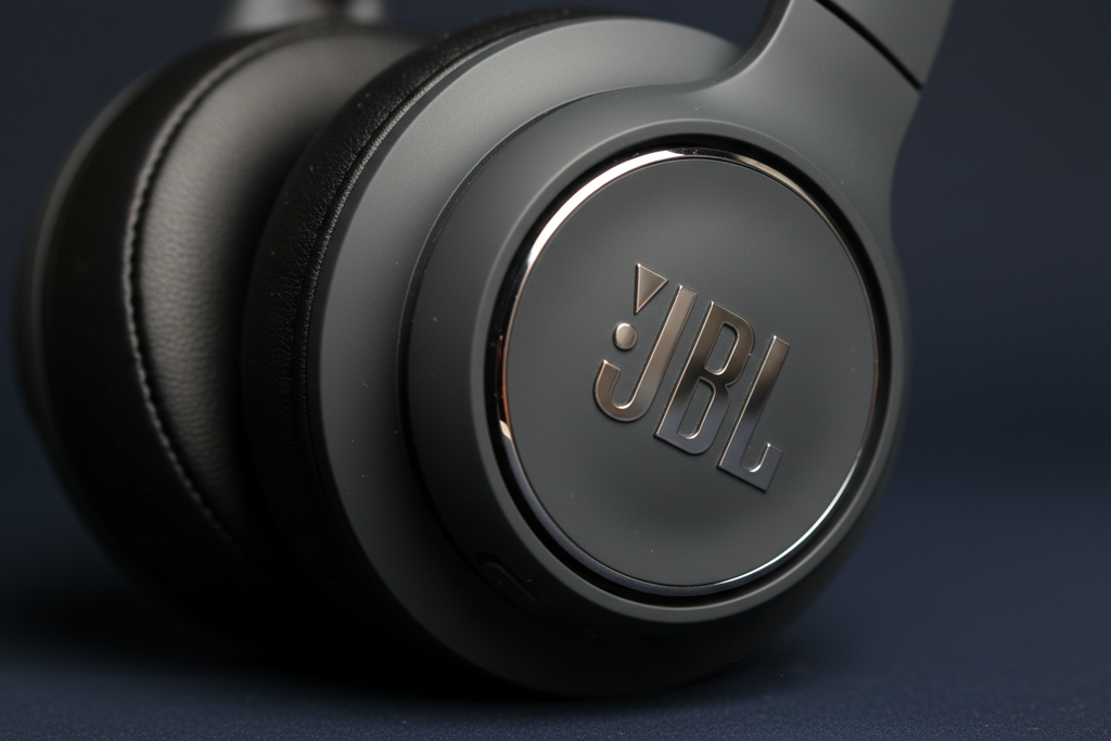 Audífonos JBL Tune 770NC macro almohadilla y logo