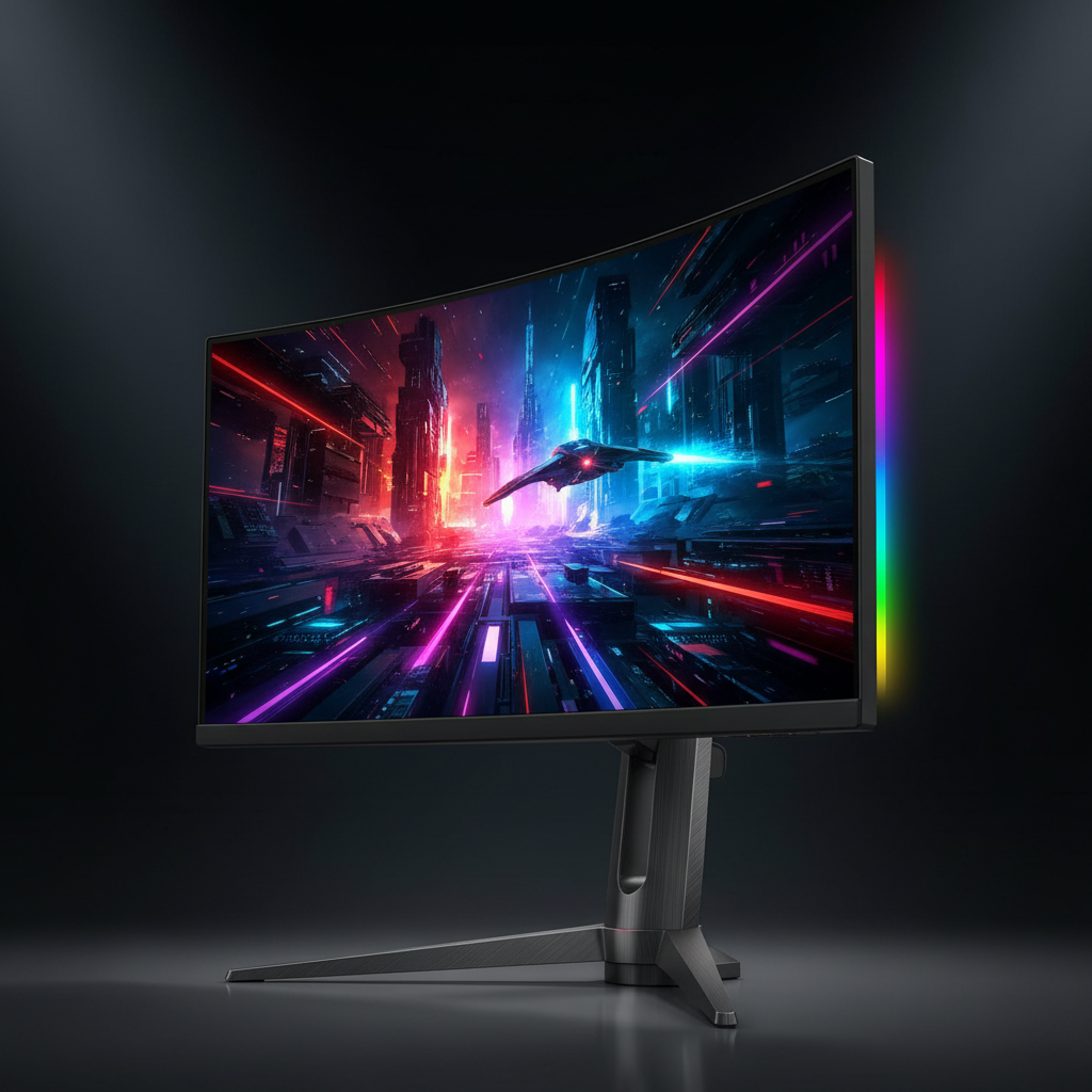 Monitor gaming curvo 32 pulgadas 4K 144Hz OLED encendido
