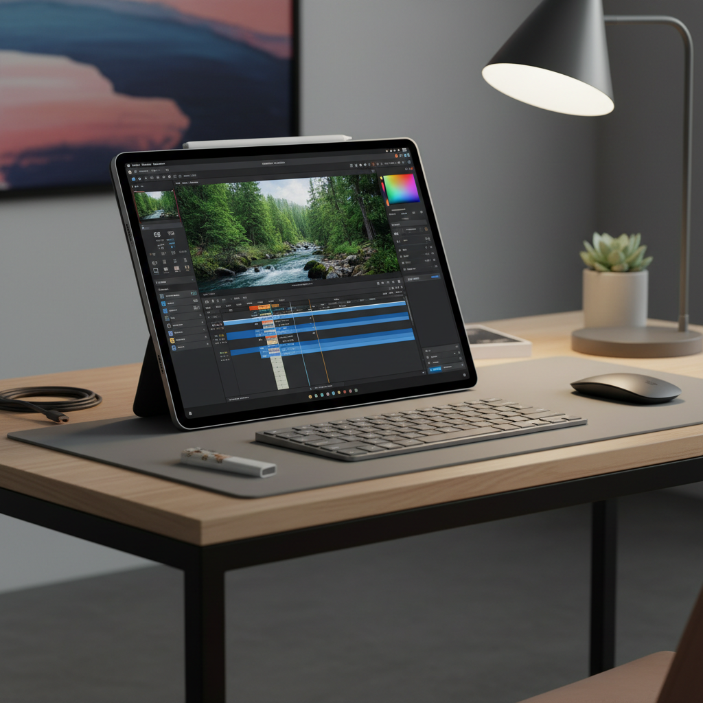 Tablet Pro X 12" modo horizontal con edición de video 4K