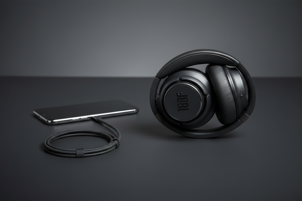 Audífonos JBL Tune 770NC plegado con USB-C