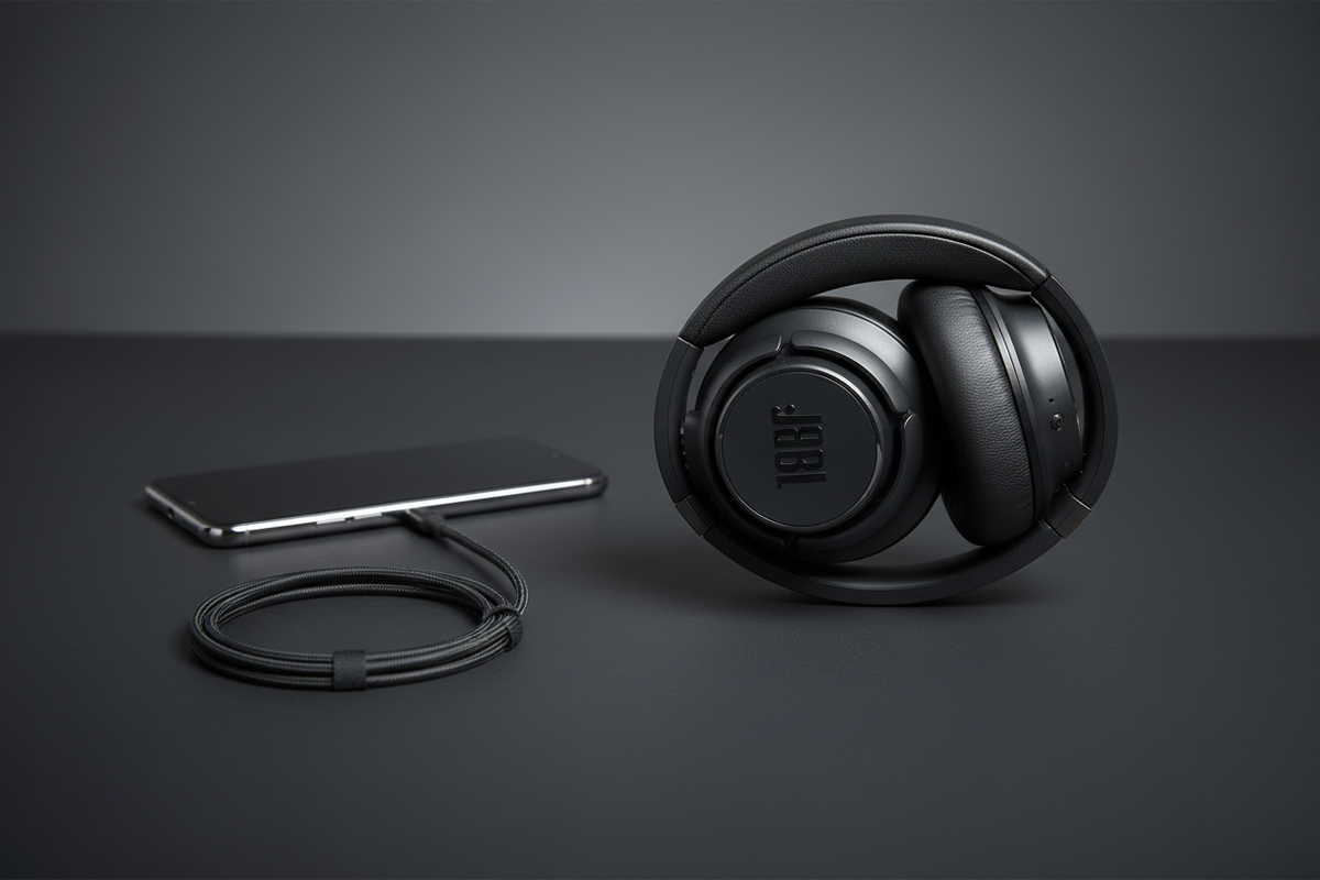 Audífonos JBL Tune 770NC plegado con USB-C