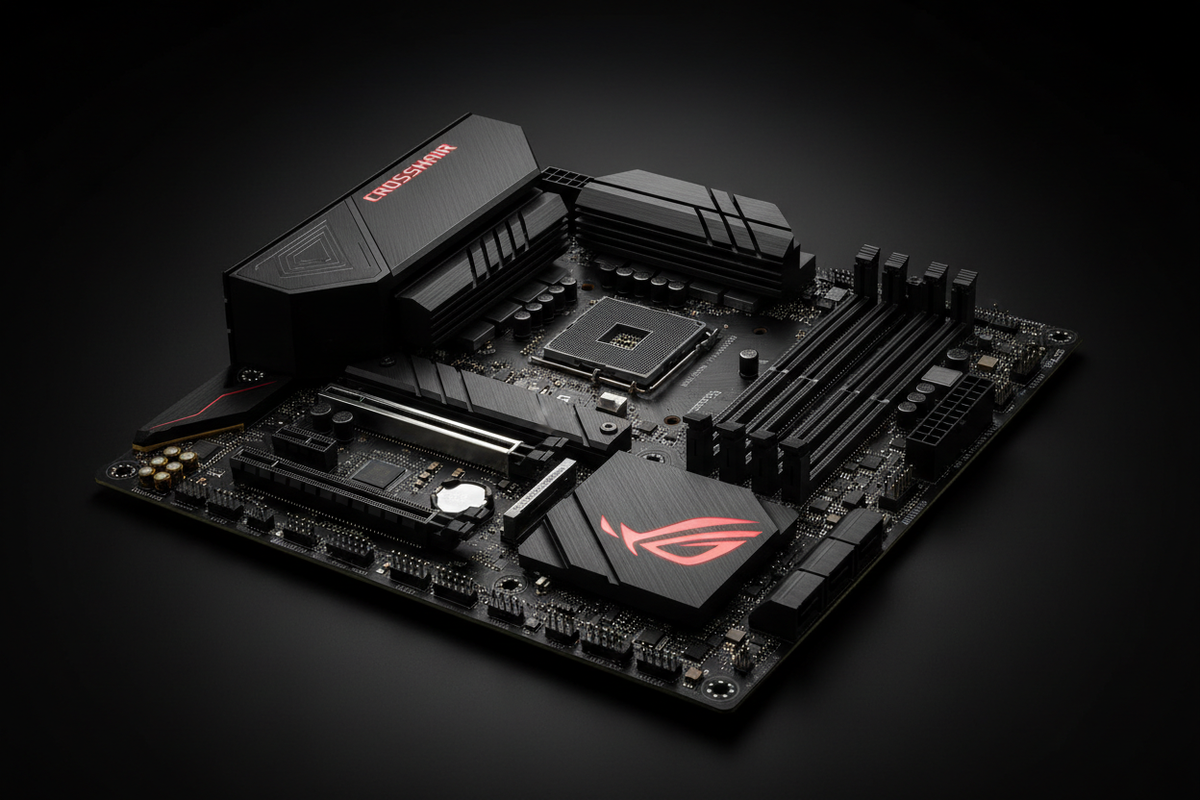 ASUS ROG Crosshair X670E Hero ángulo frontal ROG logo