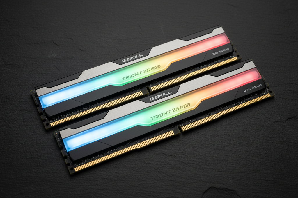 G.Skill Trident Z5 RGB DDR5 32GB kit dual channel flat lay