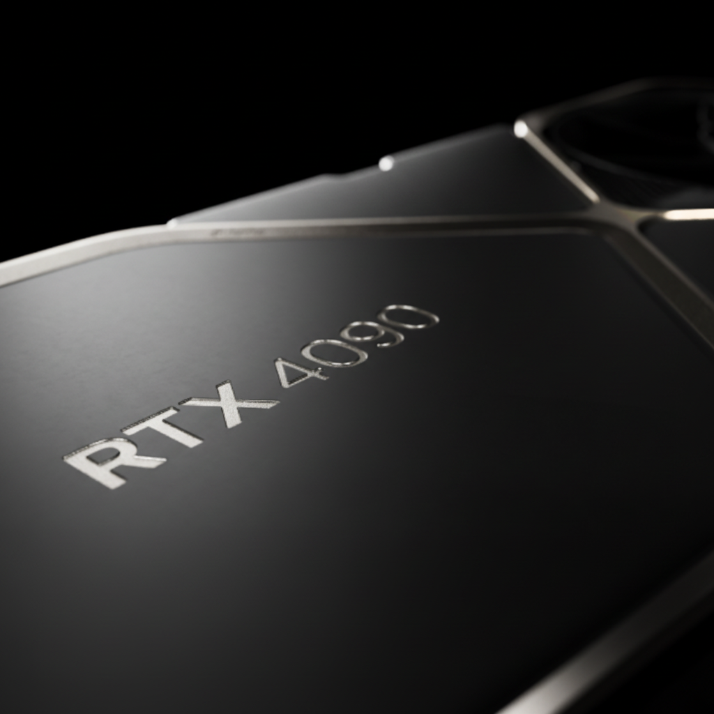 NVIDIA RTX 4090 detalle del logo, imagen nítida y letras legibles