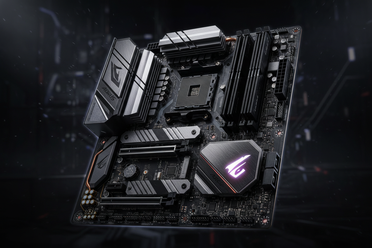 Gigabyte B650 AORUS Elite AX ángulo frontal logo