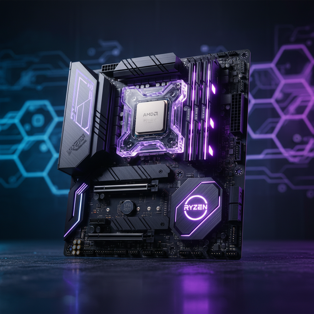 Procesador AMD Ryzen 9 Ultra instalado en placa madre con RGB