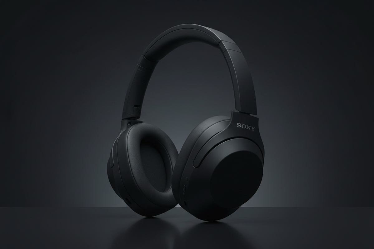 Sony WH-1000XM5 vista frontal negro almohadillas suaves