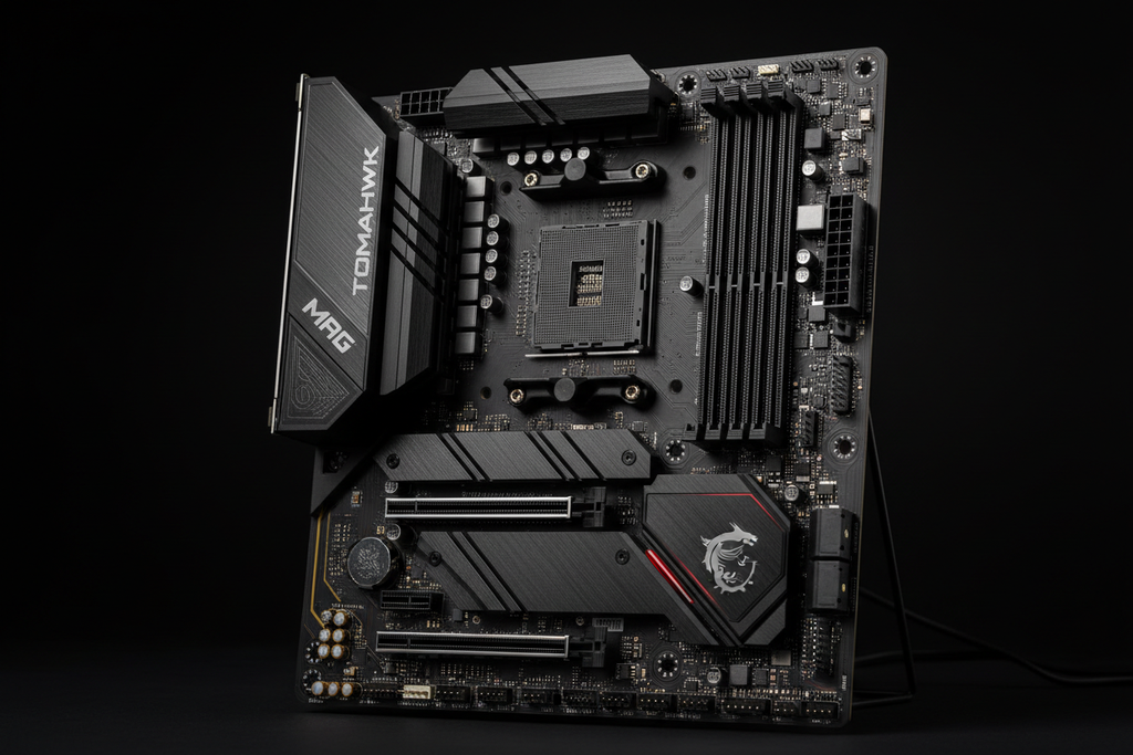 MSI MAG B650 Tomahawk ángulo frontal branding