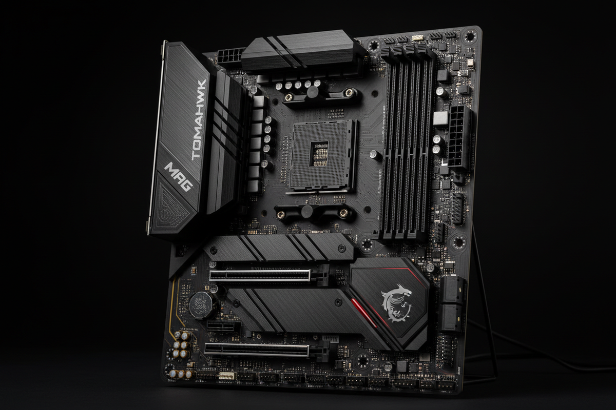 MSI MAG B650 Tomahawk ángulo frontal branding