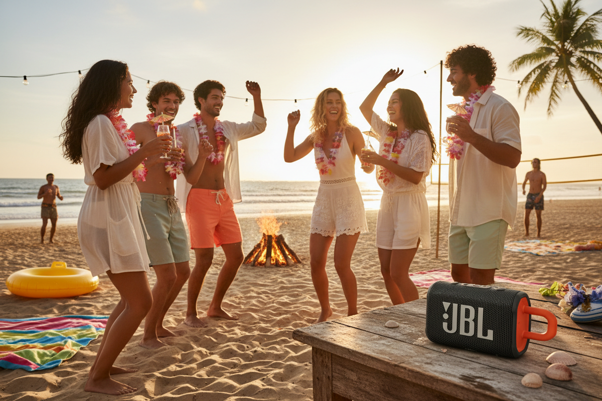 Bocina JBL Flip 7 lifestyle playa fiesta