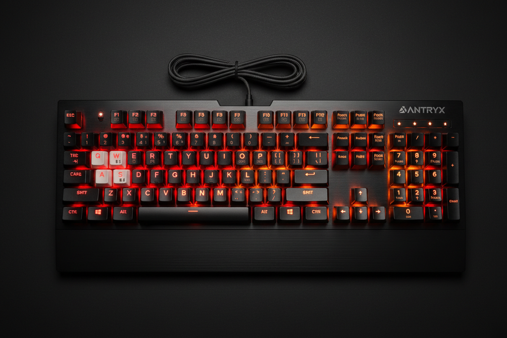 Teclado Antryx Raptor K550 vista superior RGB rojo