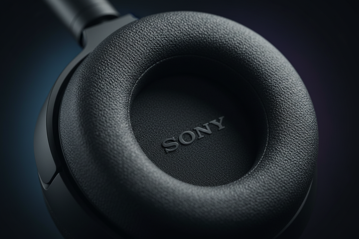 Sony WH-1000XM5 macro almohadilla textura logo Sony