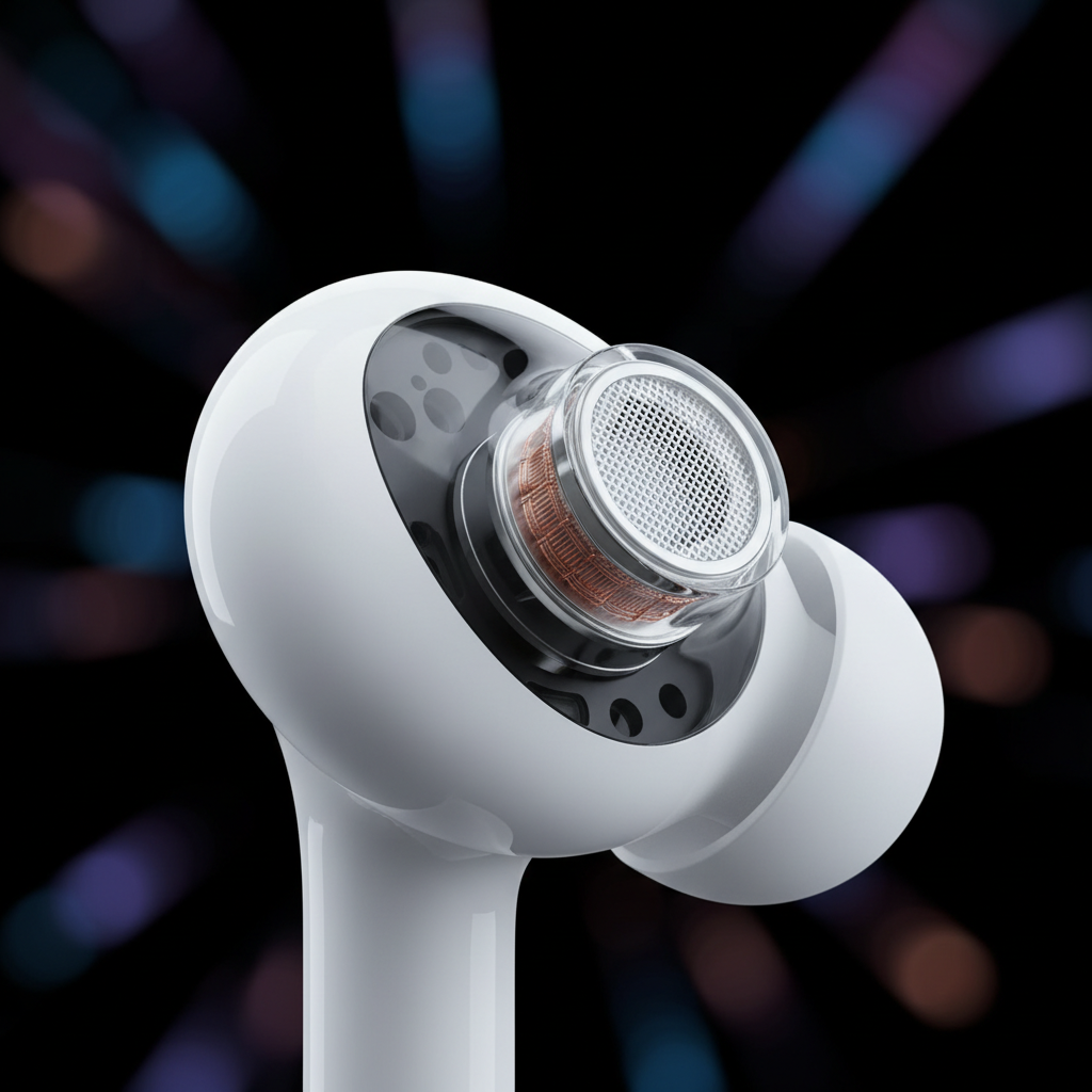Detalle macro Huawei FreeBuds SE 2 driver y almohadilla