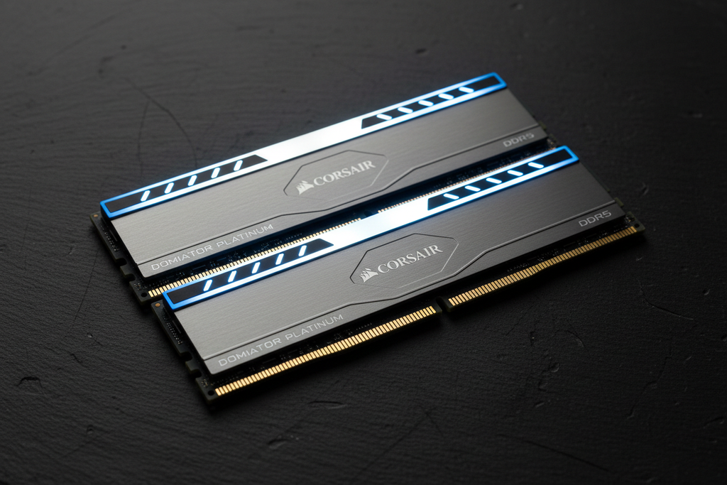 Corsair Dominator Platinum RGB DDR5 32GB kit dual channel flat lay