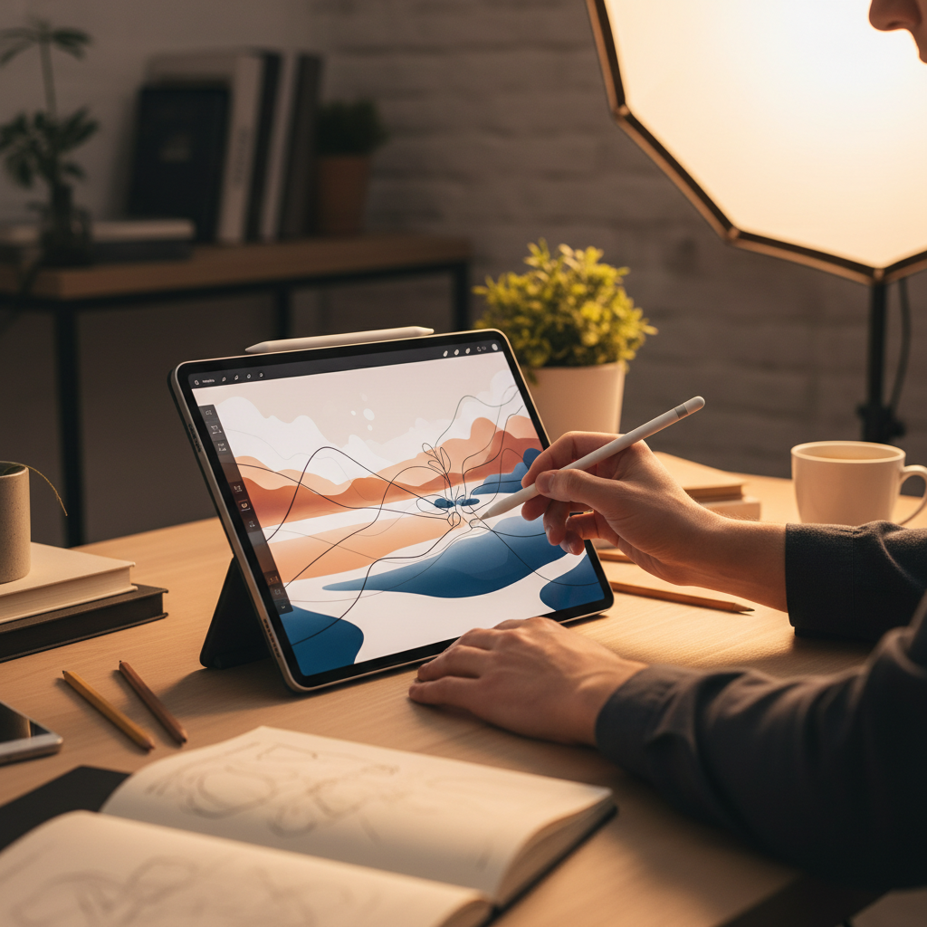 Tablet Pro X 12" con stylus magnético diseñador dibujando