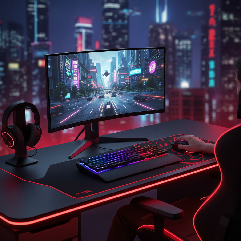 Setup gaming completo con perifericos HyperX y monitor