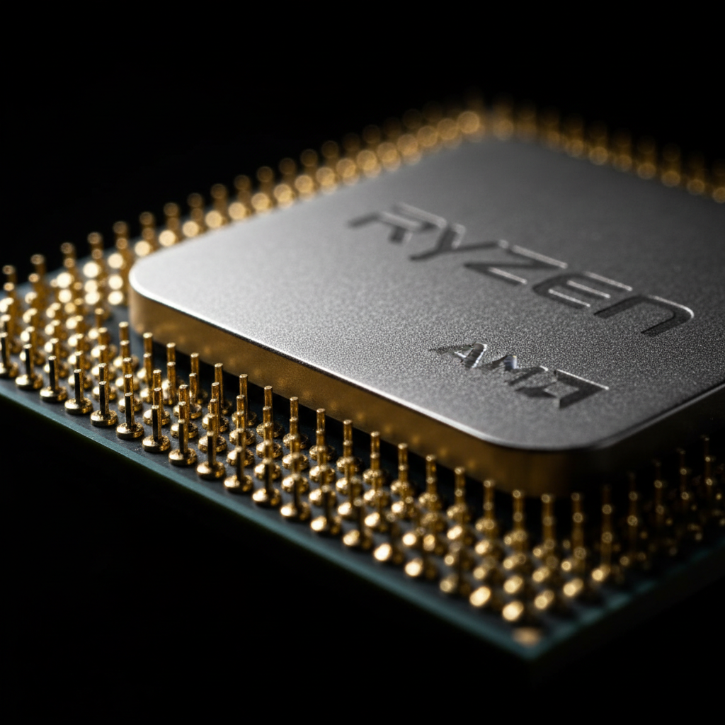Procesador AMD Ryzen 9 Ultra vista lateral con contactos dorados
