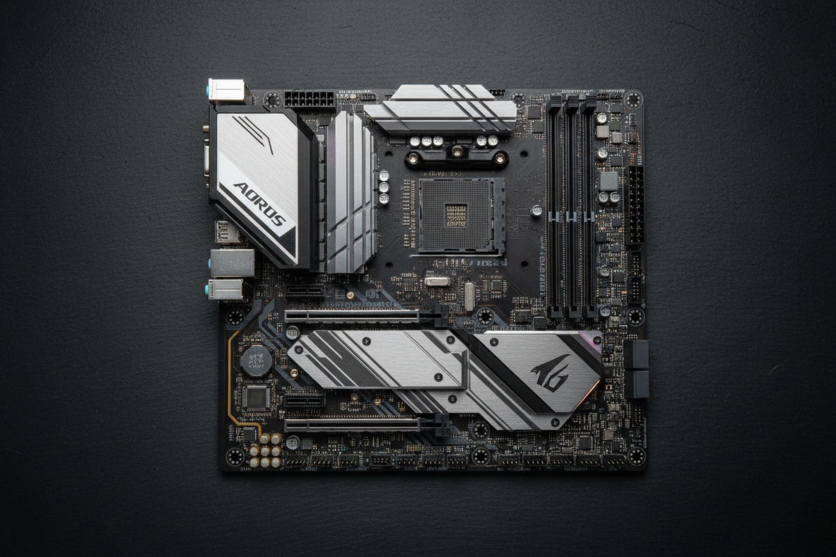 Gigabyte B650 AORUS Elite AX vista superior AORUS design
