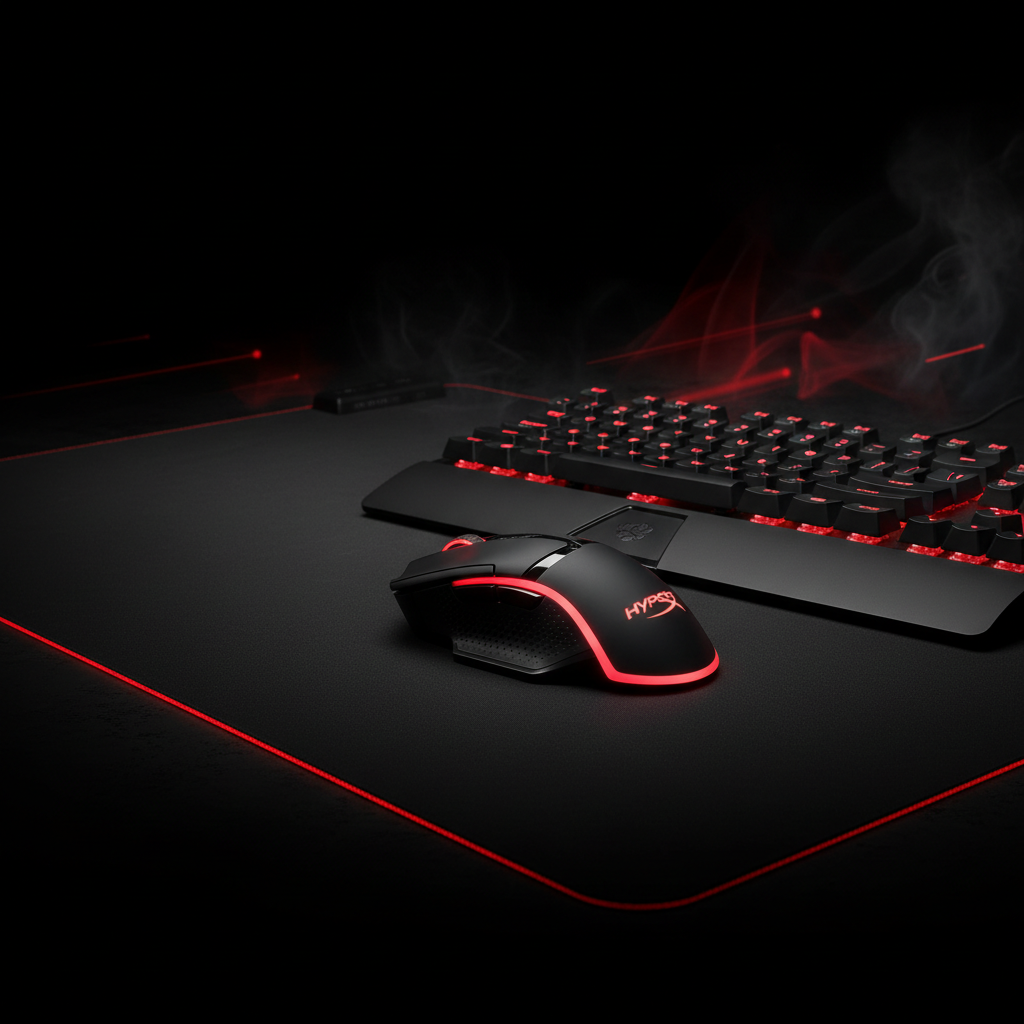 Teclado y mouse HyperX sobre mousepad negro