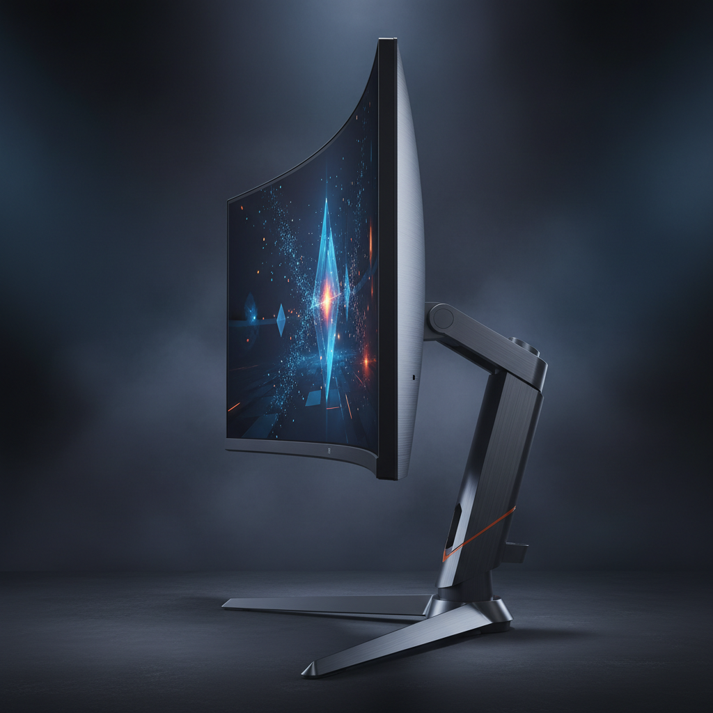 Monitor gaming curvo 32" vista lateral mostrando curvatura 1500R