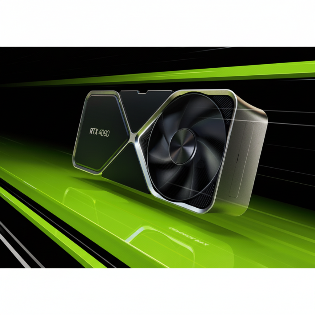 NVIDIA RTX 4090 vista lateral, imagen nítida y letras legibles