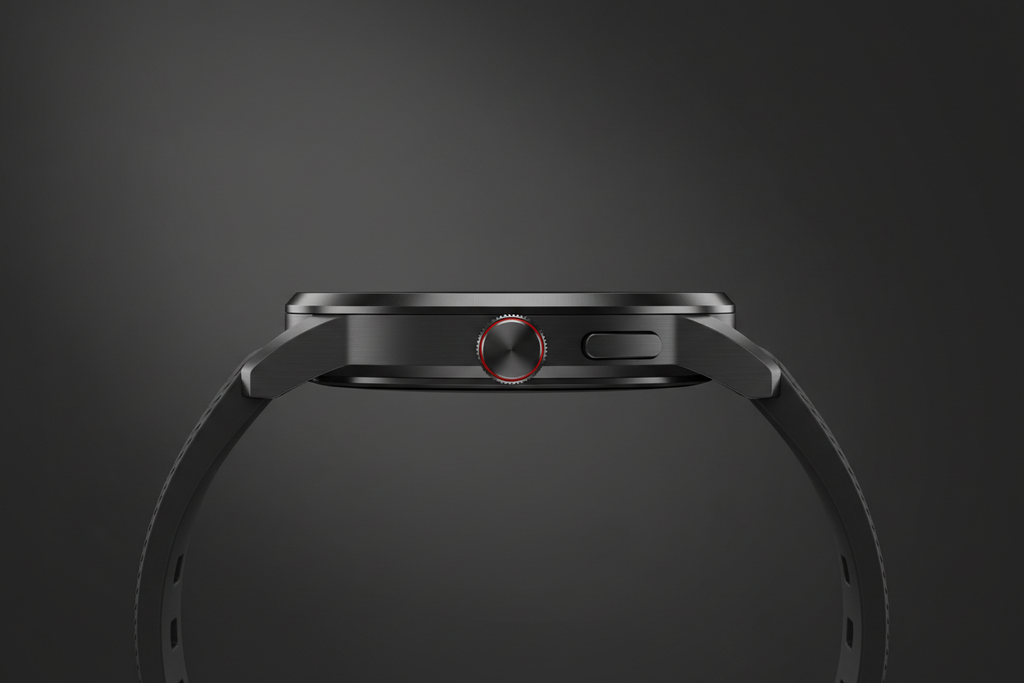 Amazfit GTR 4 perfil lateral caja slim coronas