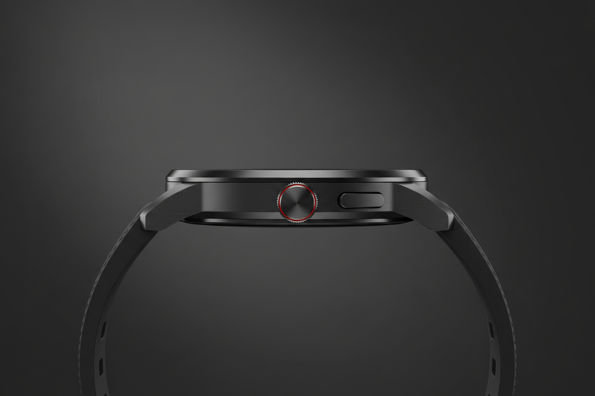 Amazfit GTR 4 perfil lateral caja slim coronas